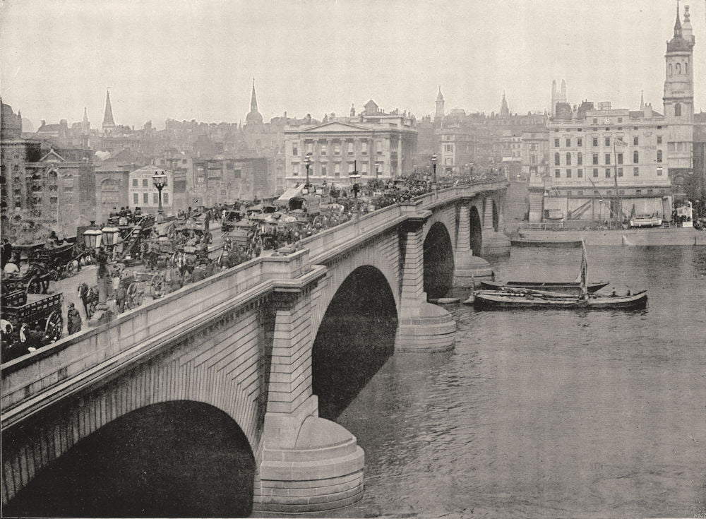 LONDON. London Bridge- The Bridge (Looking North)  1895 old antique print